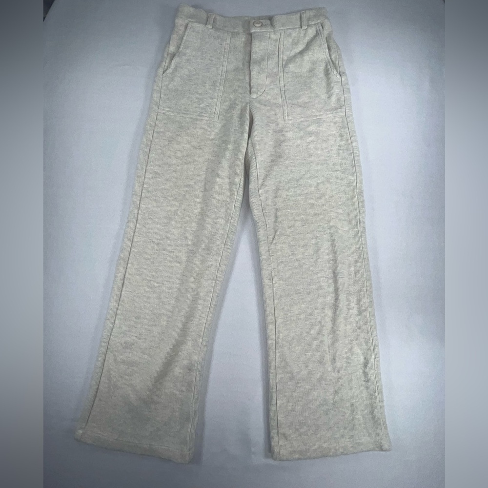 Monrow Women’s Wide Leg Ribbed Knit Pants w/Patch Style Pockets & Zipper